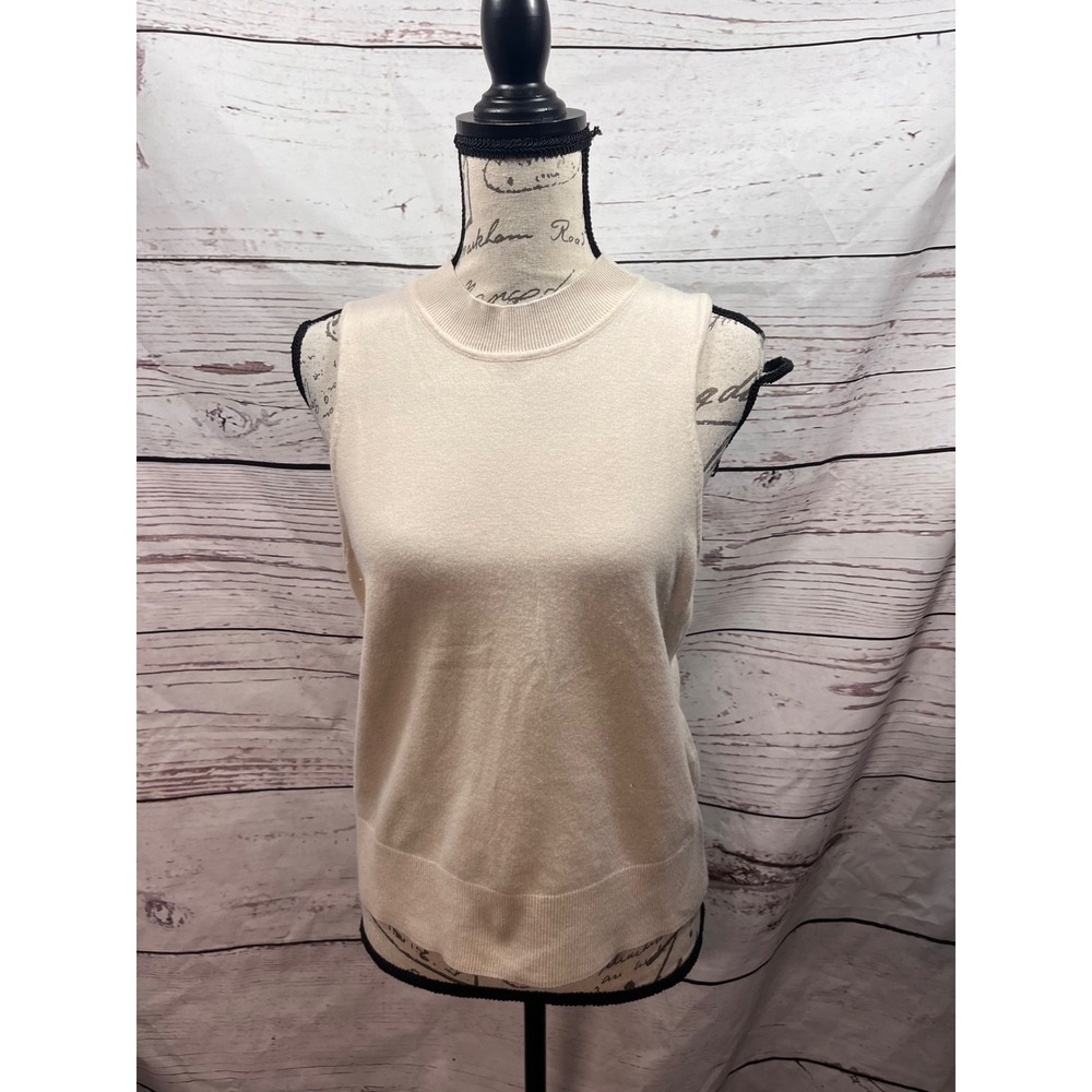 Express Conscious Edit Women XL Cream Beige Mock Neck Sleeveless Sweater Vest